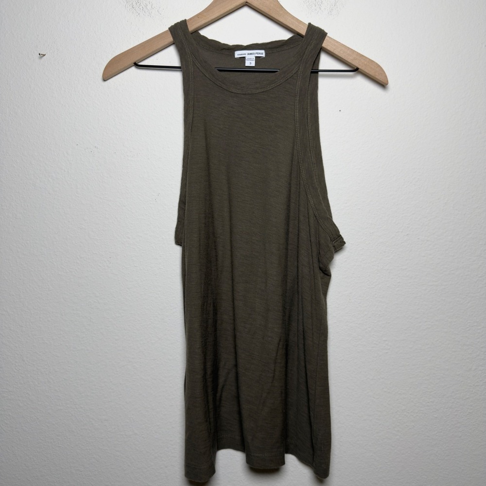 Standard James Perse Women 100% Cotton Tank Top 3 Green Platoon Cutaway Luxury‎ - Picture 2 of 6